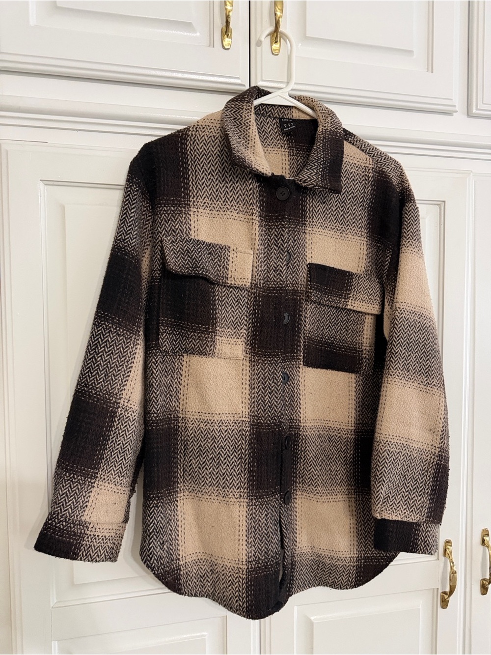 SHEIN Black & Beige Plaid Utility Shacket